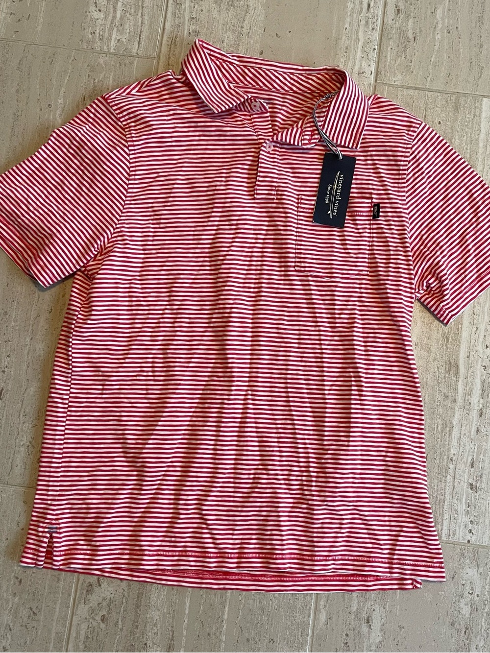 Vineyard Vines Men Medium Polo Shirt Whitecap Sailors Red Striped Pocket New NWT